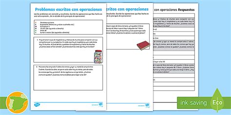 Ficha de actividad: Problemas escritos con operaciones