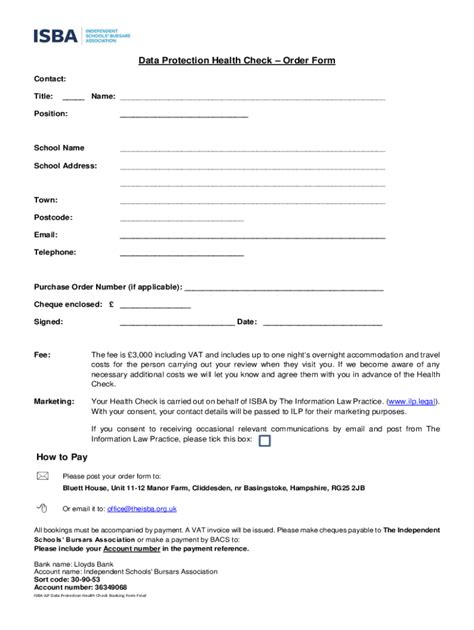 Fillable Online Data Protection Health Check Order Form - ilp.legal Fax ...
