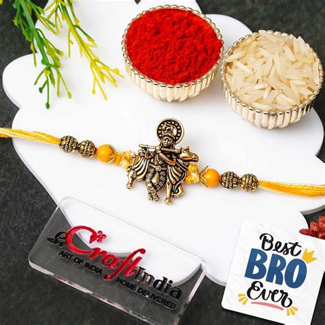 eCraftIndia Krishna Playing Flute with Cow Designer Rakhi | Raksha ...