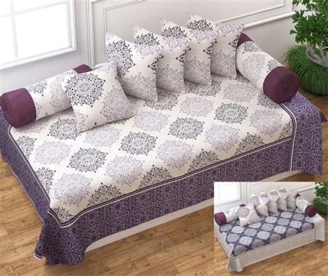 Manoj Handloom Cotton Fabric Reversible Diwan Set Covers; 8 Pieces ...