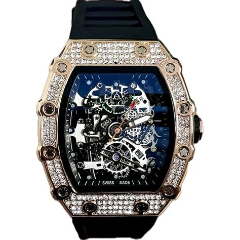 Buy safisha Luxury Men's Crystal Diamond Watch Tonneau Fashion Bling ...