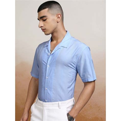 Buy HIGHLANDER Men Blue Stripes Cuban Collar Relaxed Fit Shirt Online