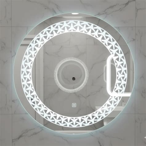 Designer Round LED Mirror with Patterned Illumination for Modern ...