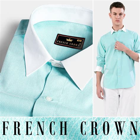 Tiffany Blue with White Formal/Casual Textured Premium Cotton Shirt For Men