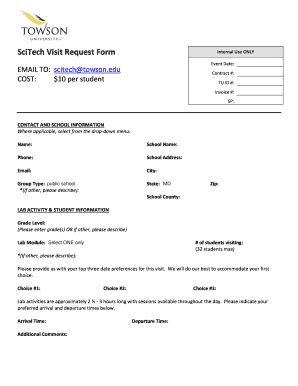 Fillable Online towson SciTech Visit Request Form Email to: scitech ...