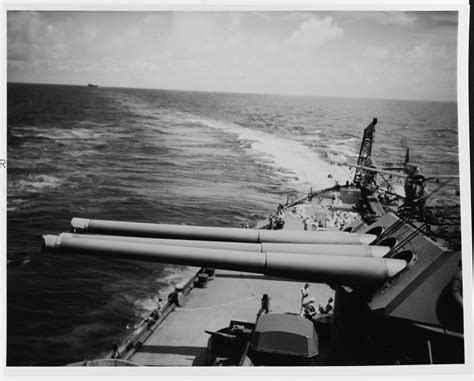 USS New Mexico (BB-40) looking aft from amidships, showing 14"/50 guns ...