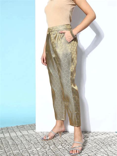 Buy Grey Self Design Jacquard Trousers Online at Rs.749 | Libas