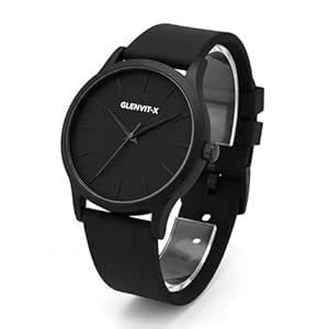 Buy GLENVIT-X Minimalist Watch, All Black, Silicone Band, Analog ...