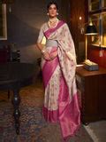 Cream Traditional Woven Kanjivaram Silk Blend Saree – Elegan