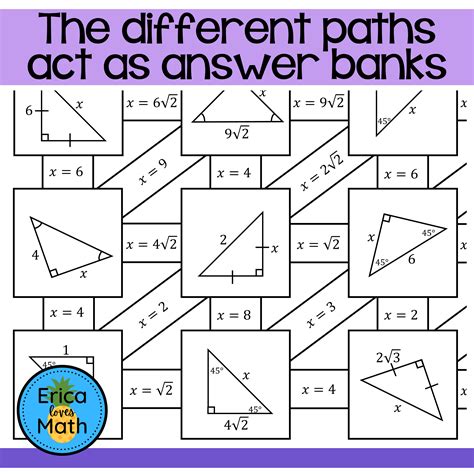 45-45-90 Special Right Triangles Maze Worksheet Activity - Classful ...