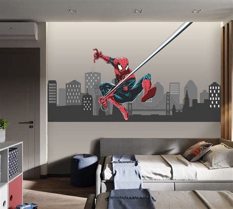 Spiderman Wall Decal New York Wallpaper Marvel Wall Mural for Kids Room ...