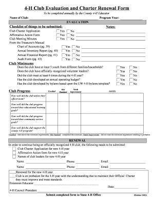 Fillable Online uwyo 4-H Club Charter Evaluation and Renewal Form ...