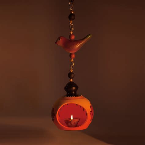 Hand-Painted Sparrow Hanging Dome Candle/Diya Holder – Kumhari