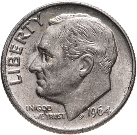 Монета США 10 центов (дайм, one dime) 1964 "Silver Roosevelt Dime ...