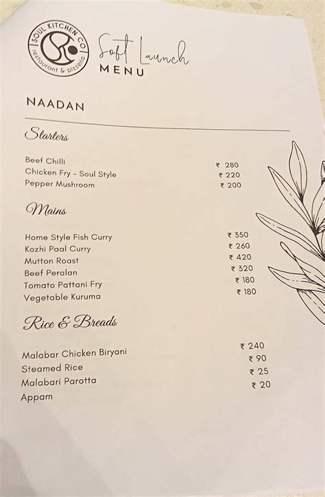 Menu at Soul Kitchen Co., Irinjalakuda