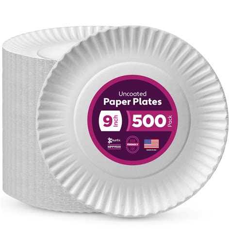 Amazon.com: Munfix 500 Pack Uncoated Paper Plates 9 Inch, Everyday ...
