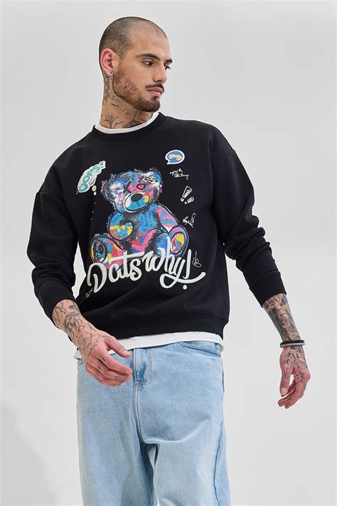 Buy Men's Dats Why Black Relaxed Fit Sweatshirt Online | Snitch – SNITCH