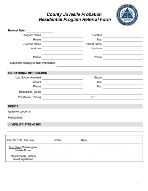 Fillable Online County Juvenile Probation Residential Program Referral ...