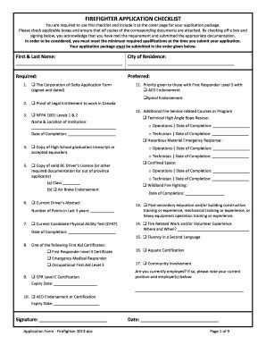 Fillable Online Firefighter application checklist - Delta Fire ...
