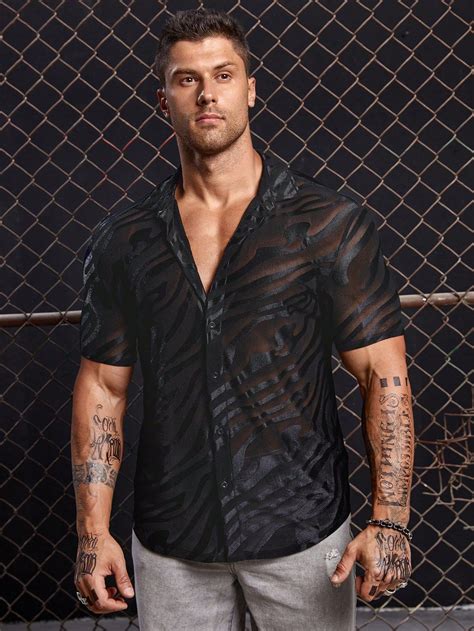 Men Button Front Mesh Shirt | Shirt outfit men, Mesh shirt outfit ...