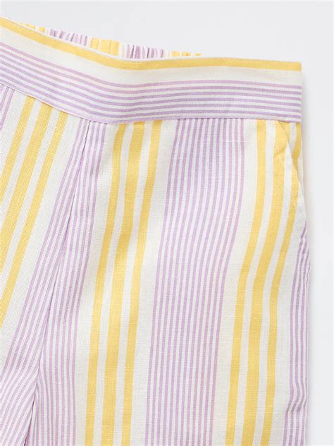 Buy Utsa Kids Girls Lilac Striped Mid-Rise Cotton-Blend Pants - (2-8 ...