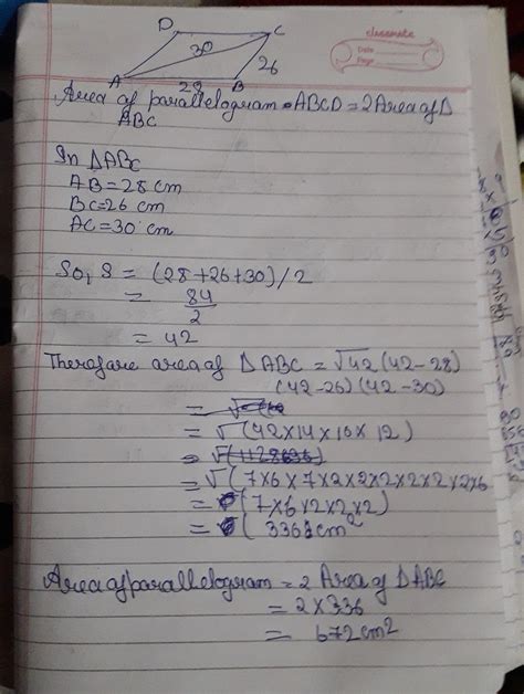 The adjacent sides of a parallelgram are 26 cm and 28 cm and one of its ...