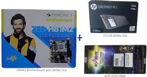 ZEBRONICS ZEB-H81M2 with NVMe Slot + Starlite 4GB RAM + HP 500GB NVMe ...