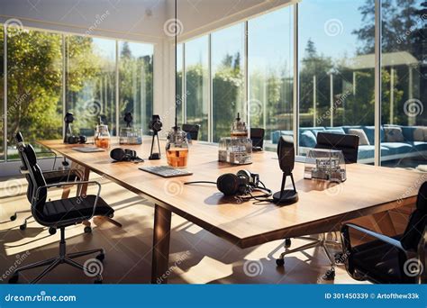 A Conference Call Setup with Microphones and Speakers Stock Illustration - Illustration of ...