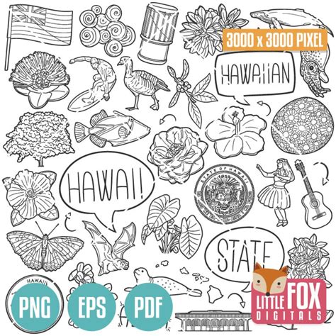 HAWAII State Symbols. American State Clipart. HI Hawaiian Islands Icons ...