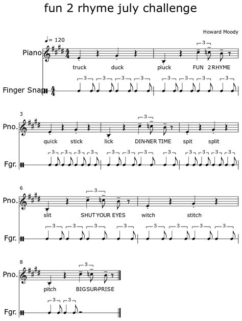 fun 2 rhyme july challenge - Sheet music for Piano, Finger Snap