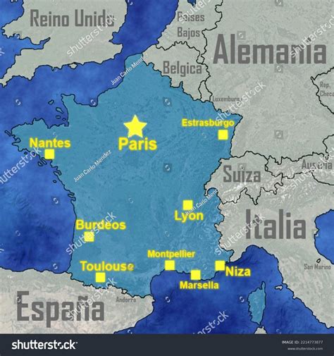 Map France Neighboring Countries Location Capital Stock Illustration ...