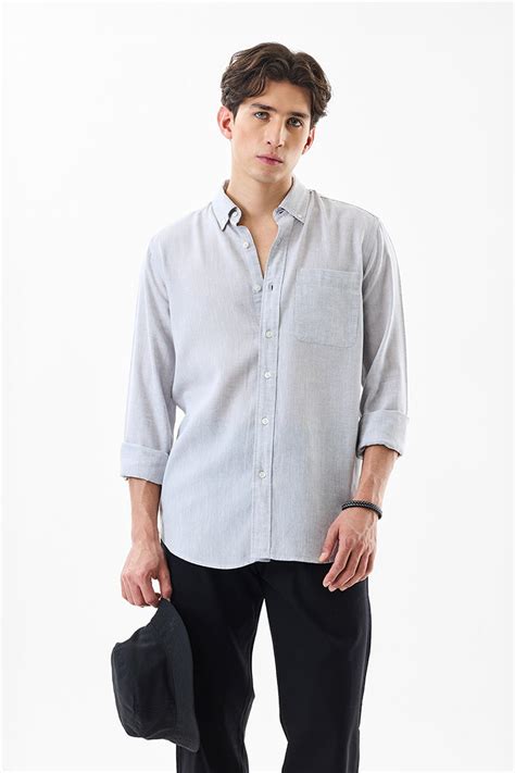 Buy Men's Grey Plain Regular Fit Linen Shirt Online | Snitch – SNITCH
