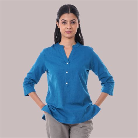 Turquoise Solid Short Kurti – Swag Sanskriti