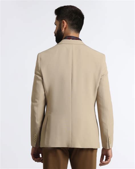 Beige Solid Blazers - Modelo