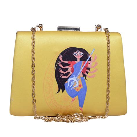 Yellow Durga Printed Clutch - Artklim