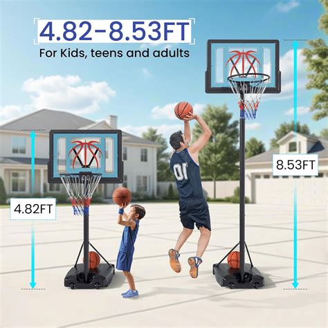 Basketball Hoop, Basketball Goals Outdoor Adjustable Height 4.8-8.6ft ...
