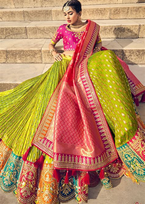 Lime Green Banarasi Lehenga Choli Online Shopping India USA UK Canada ...