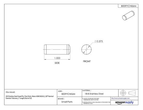 Buy 18-8 Stainless Steel Dowel Pin, Plain Finish, Meets ASME B18.8.2, 3 ...