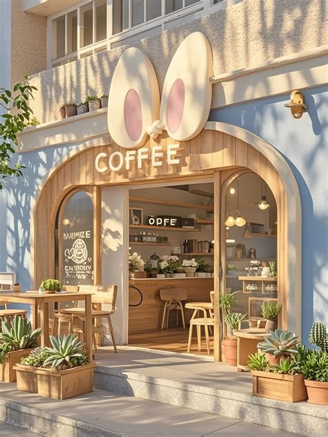Coffee shop design | Cute creamy wooden style shop | Diseño de tienda ...
