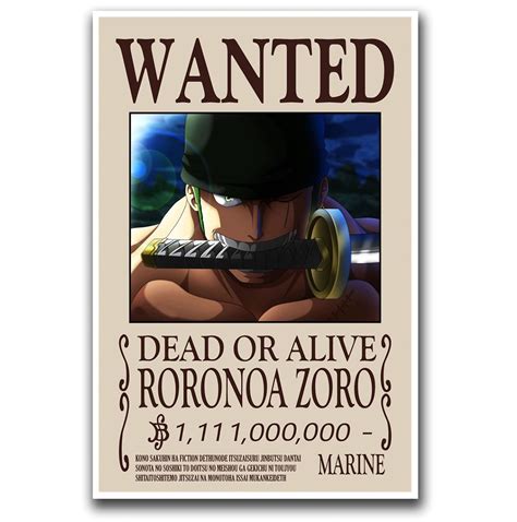 JuzeLY Roronoa Zoro Wanted Poster - Anime Zoro Bounty Poster - Boys ...