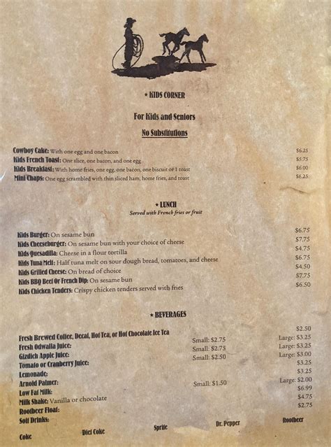 Carta de Cowboys Corner Cafe, Watsonville
