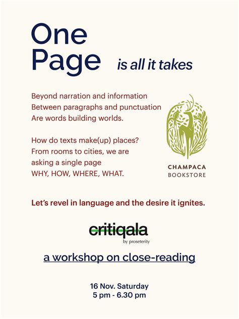 One Page Is All It Takes - A workshop on close-reading – Champaca Bookstore