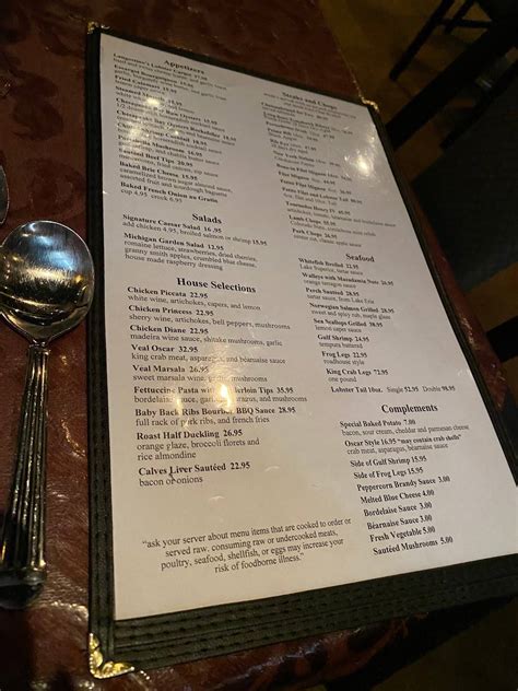 Menu at Mr. Paul's Chop House steakhouse, Roseville