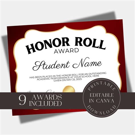 Editable School Honor Roll Certificate Classroom Academic Excellence ...