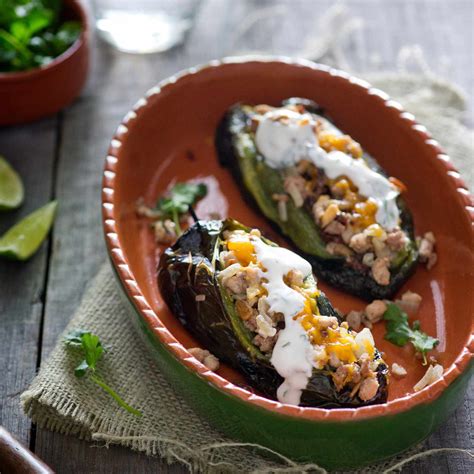Meat-Stuffed Poblanos with Cilantro-Lime Sauce Recipe - Grace Parisi