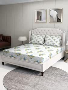 Buy Bombay Dyeing Cardinal 120 TC 100% Cotton Grey & Green Queen Size ...