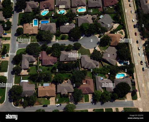 Aerial view of suburbs in Dallas-Ft Worth metroplex. Texas has population growth in the last 20 ...