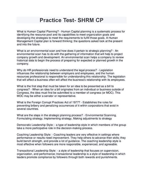 Practice Test- SHRM CP (2022/2023) Practice Test- SHRM-CP | Exams ...