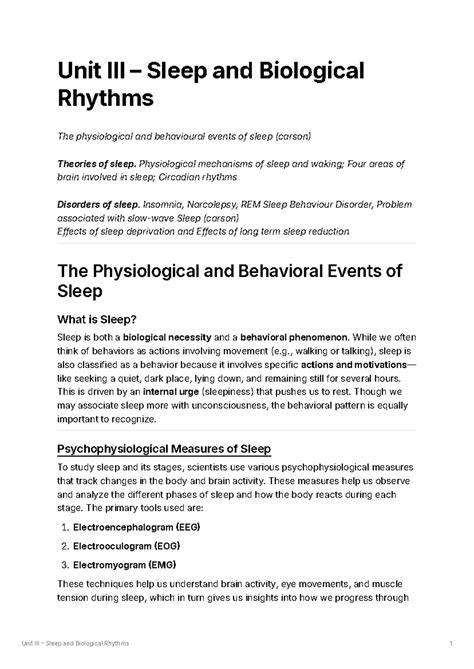 Unit III: Sleep and Biological Rhythms - Theories, Mechanisms, and ...