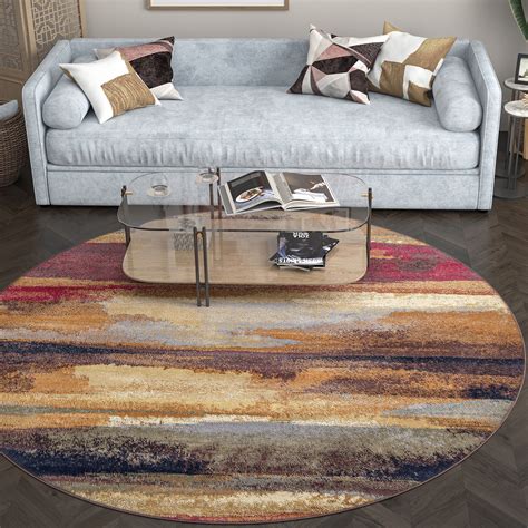 8ft Round Modern Multi-Color Round Area Rugs for Living Room | Bedroom ...